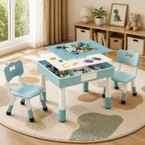 Kids 4 in 1 Table And 2 Chairs Set with Storage