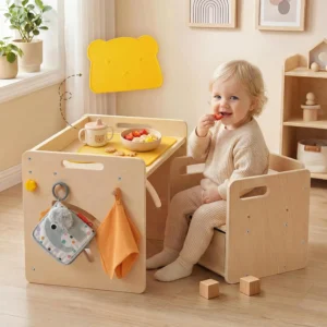 Montessori Table and Chair Set - Adjustable Toddler Weaning Table with Storage Box & Table Mat