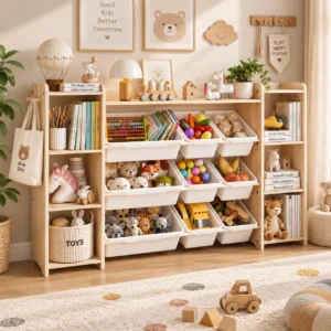 White Toy Storage Organizer with 6 Shelves 9 Bins & 6 Hooks