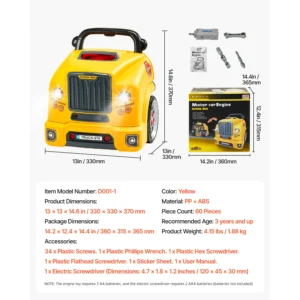 60 Pcs Kids Mechanic Car Repair Set with Removable Parts & Horn
